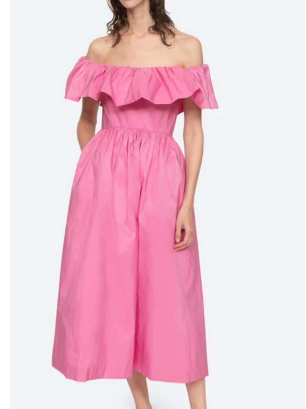 Sea New York DIANA Taffeta Pink Off the Shoulder Midi Dress With Tags Size 10